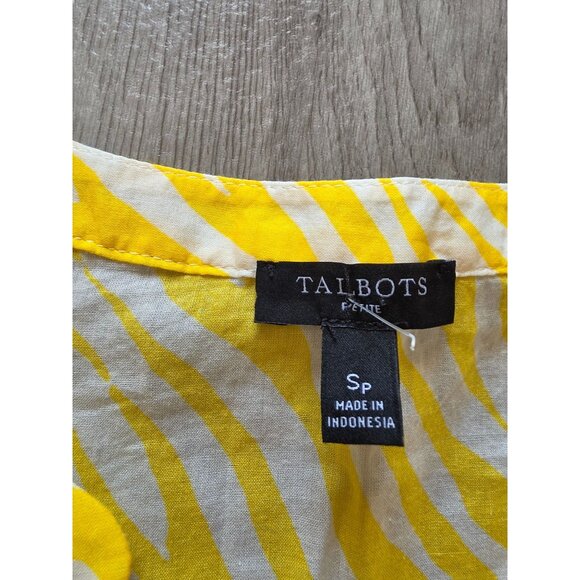 Talbots Petite Yellow & White Zebra Print Cotton Blouse Sp - Picture 5 of 8